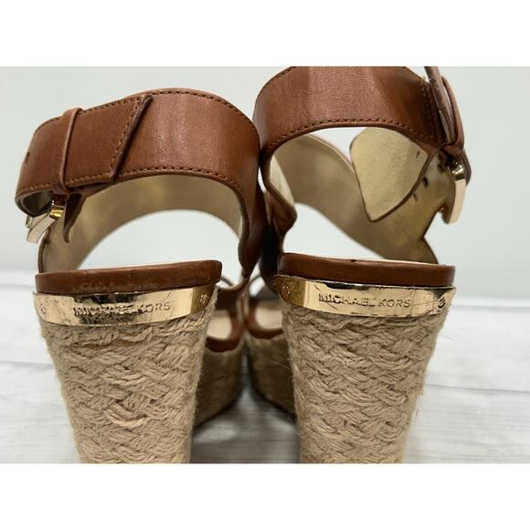 Michael Kors Womens Brown Leather Boho Buckle Strap Espadrille Wedge Sandals 7 - Picture 7 of 12